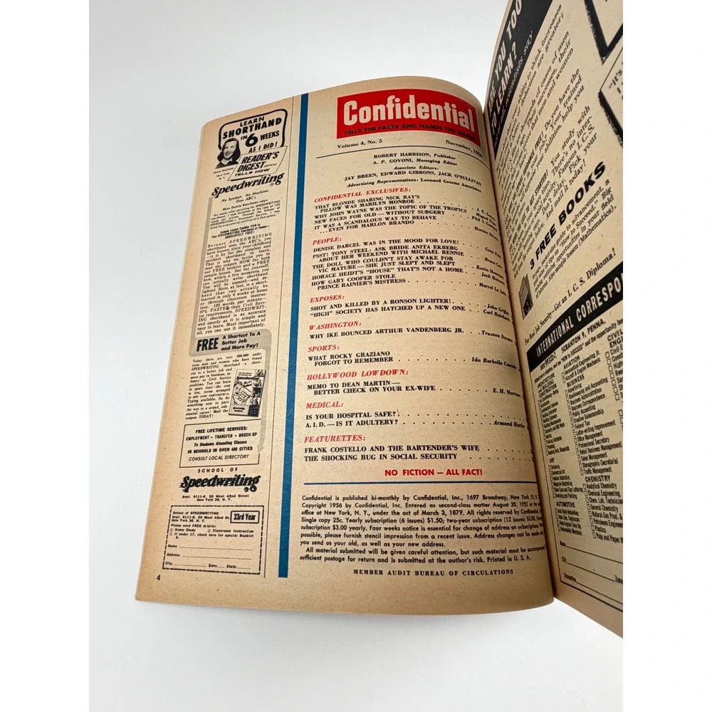 Vintage Confidential November 1956 Marilyn Monroe Dean Martin Hollywood Magazine
